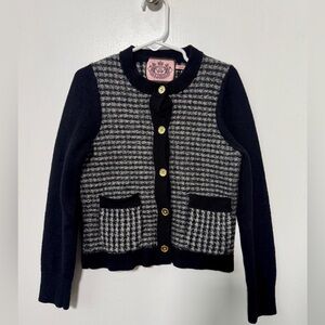Juicy Couture Wool-Blend Kids Houndstooth Button-Up Cardigan – Size Small 5/6